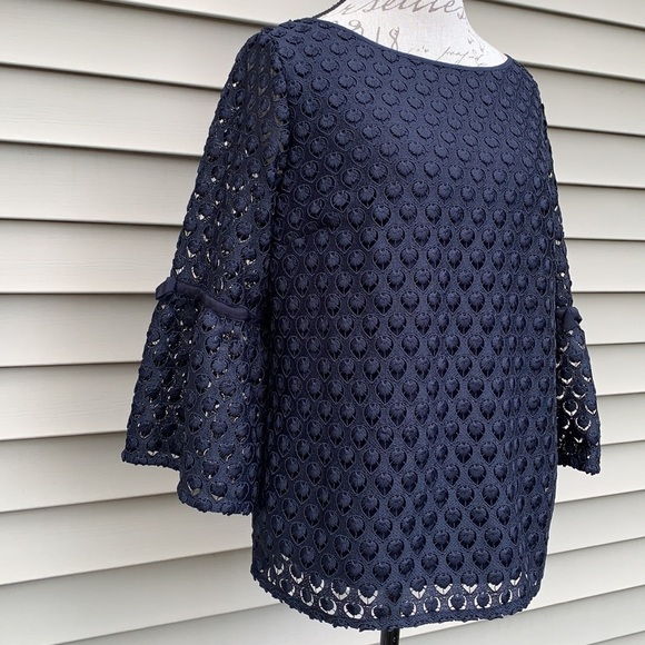 RSVP by Talbots Navy Eyelet Lace Bell Sleeve Top - Picture 3 of 14